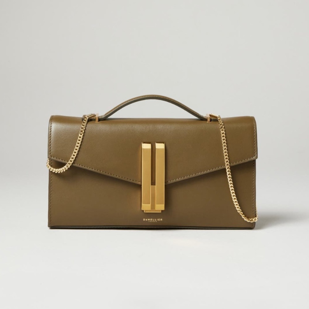 DeMellier Vancouver Khaki Clutch with Gold Chain